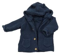 Tmavomodrý podšitý propínací svetr s kapucí George