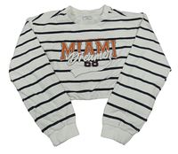 Bílo-černá pruhovaná crop mikina s nápisem