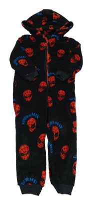 Černá chlupatá kombinéza se Spidermanem a kapucí M&S