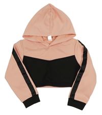 Růžovo-černá crop mikina s kapucí Shein