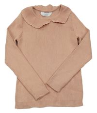 Růžový žebrovaný svetr s límečkem Primark