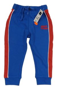 Nové - Modro-červené žebrované tepláky s nápisem Dunnes