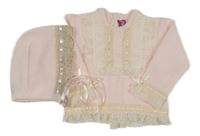 2set - Světlerůžový svetr s krajkou + čepeček