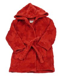 Červený plyšový župan s hvězdami a kapucí Primark