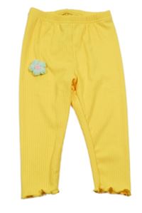 Hořčicové žebrované legíny s květinou