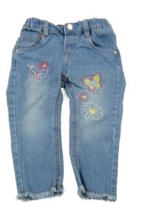 Modré rifle s výšivkami motýlů a květin Ergee