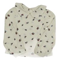 Smetanové květované žebrované triko s límečkem Primark