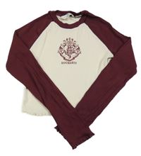 Béžovo-vínové žebrované crop triko s potiskem - Harry Potter H&M