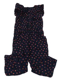 Tmavomodrý lehký kalhotový overal s jahodami Mothercare