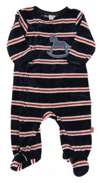 Tmavomodro-bílo-červený pruhovaný sametový overal s houpacím koněm Jasper Conran