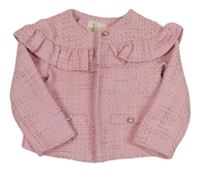 Růžové třpytivé sako s volánky River Island