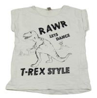 Bílé tričko s dinosaurem a nápisem s flitry Tu