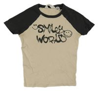 Béžovo-antracitové žebrované crop tričko se smajlíky H&M