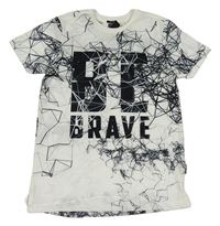 Bílo-černé vzorované tričko s nápisem