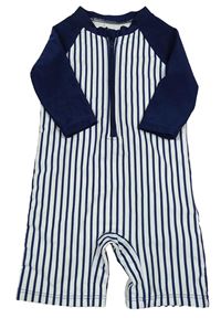 Tmavomodro-bílý pruhovaný UV overal Shein