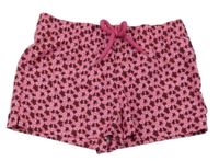 Růžovo-červeno-černé květované plážové kraťasy s želvami