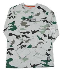 Nové - Šedo-zeleno-černé army triko s nápisem F&F