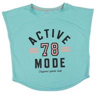 Světlemodré sportovní crop tričko s nápisem a číslem H&M