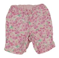 Růžové květované plátěné kraťasy H&M