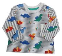 Nové - Bílo-černé pruhované triko s dinosaury Matalan