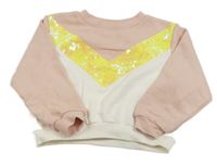Bílo-světlerůžová mikina se žlutými flitry H&M