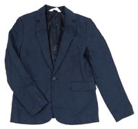 Tmavomodré společenské lněné sako H&M
