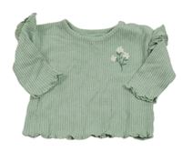 Zelené žebrované úpletové triko s květinou zn. George