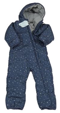Nové - tmavomodrá šusťáková zimní kombinéza s hvězdičkami a kapucí Impidimpi