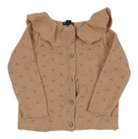 Pudrový perforovaný propínací svetr s límečkem kiabi