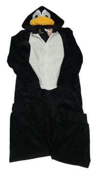 Černo-bílá plyšová puntíkatá kombinéza s kapucí - tučňák H&M