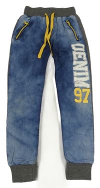 Modro-šedé teplákové cuff rifle s nápisem 