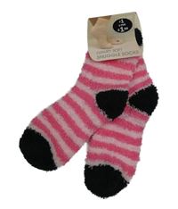 Nové - růžové pruhované chlupaté ponožky 