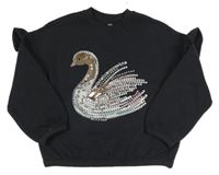 Antracitová mikina s labutí z flitrů M&S