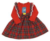 Nové - červené šaty s kostkovanou sukní a mašlí shein