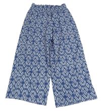 Tmavomodro-bílé vzorované široké kalhoty we