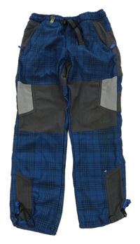 Modro-šedé kostkované outdoorové kalhoty 