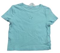 Tyrkysové žebrované crop tričko s perforovaným vzorem H&M