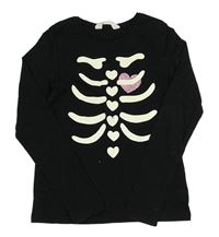 Černé triko s kostrou a srdcem H&M