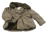 Hnědý šusťákový zimní kabát s kožešinovým límcem Zara