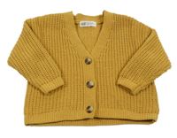 Hořčicový žinylkový propínací svetr H&M