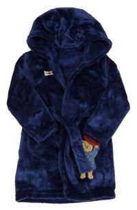 Tmavomodrý plyšový župan s Paddintonem a kapucí 