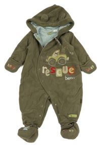 Nové - Khaki fleecová zateplená kombinéza s nápisy a kapucí + boty 