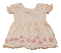 Bílo-broskvové pruhované šaty s květy Dopodopo