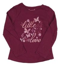 Vínové triko s nápisem a motýlky Primark