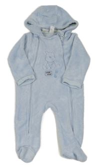 Světlemodrá plyšová kombinéza s pejskem a kapucí 