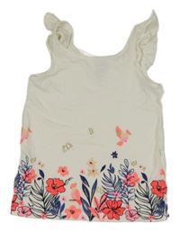 Bílý top s květy a ptáčkem C&A