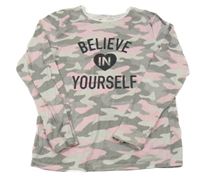 Šedo-růžové army triko s nápisem Primark