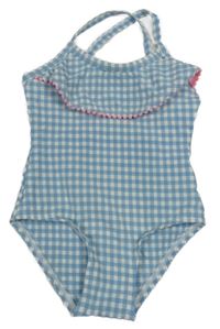 Světlemodro-bílé kostkované jednodílné plavky s volánkem John Lewis