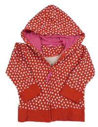 Červeno-bílá propínací mikina se srdíčky a kapucí HEMA