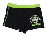 Černo-neonově zelené nohavičkové plavky se žralokem 